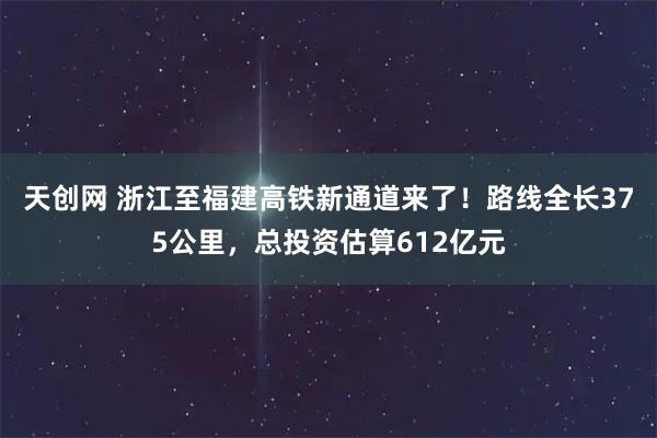 天创网 浙江至福建高铁新通道来了！路线全长375公里，总投资估算612亿元